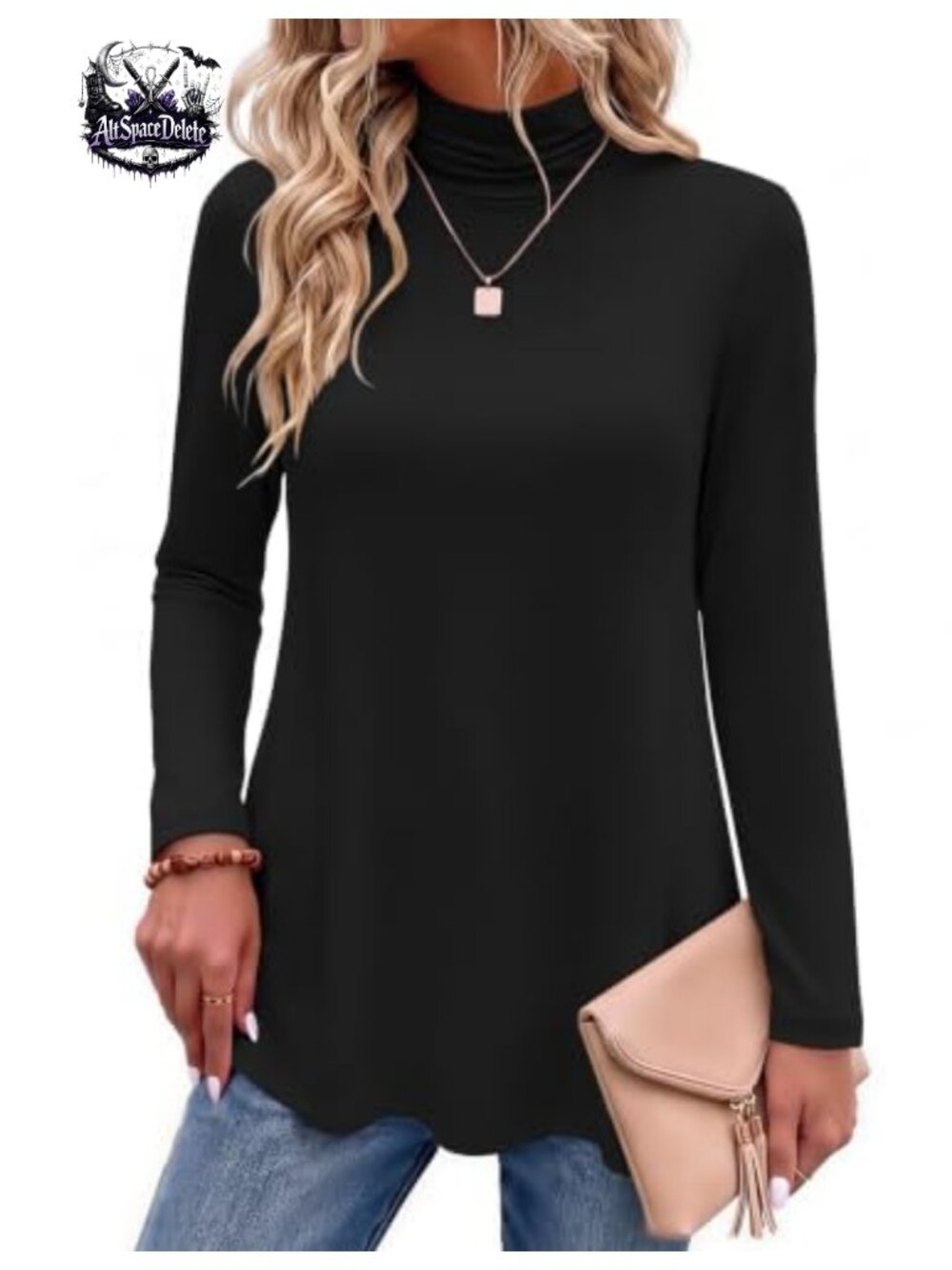 Long Sleeve Turtleneck Tunic Top Loose Fit Women's Casual Work Blouse